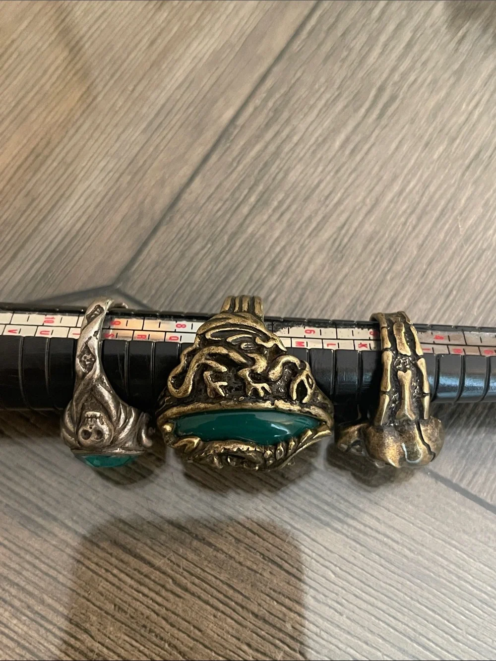 Disney Men's Pirate Jack Sparrow Teal Accent Skull and Dragon Cameo 3 Ring Set